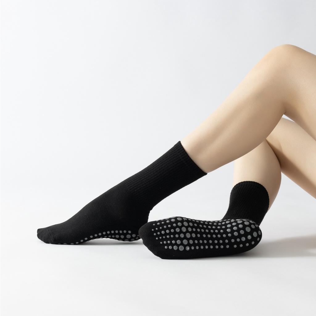 

Длинные хлопковые силиконовые носки для йоги в горошек, нескользящие женские носки для пилатеса, дышащие спортивные носки чёрный