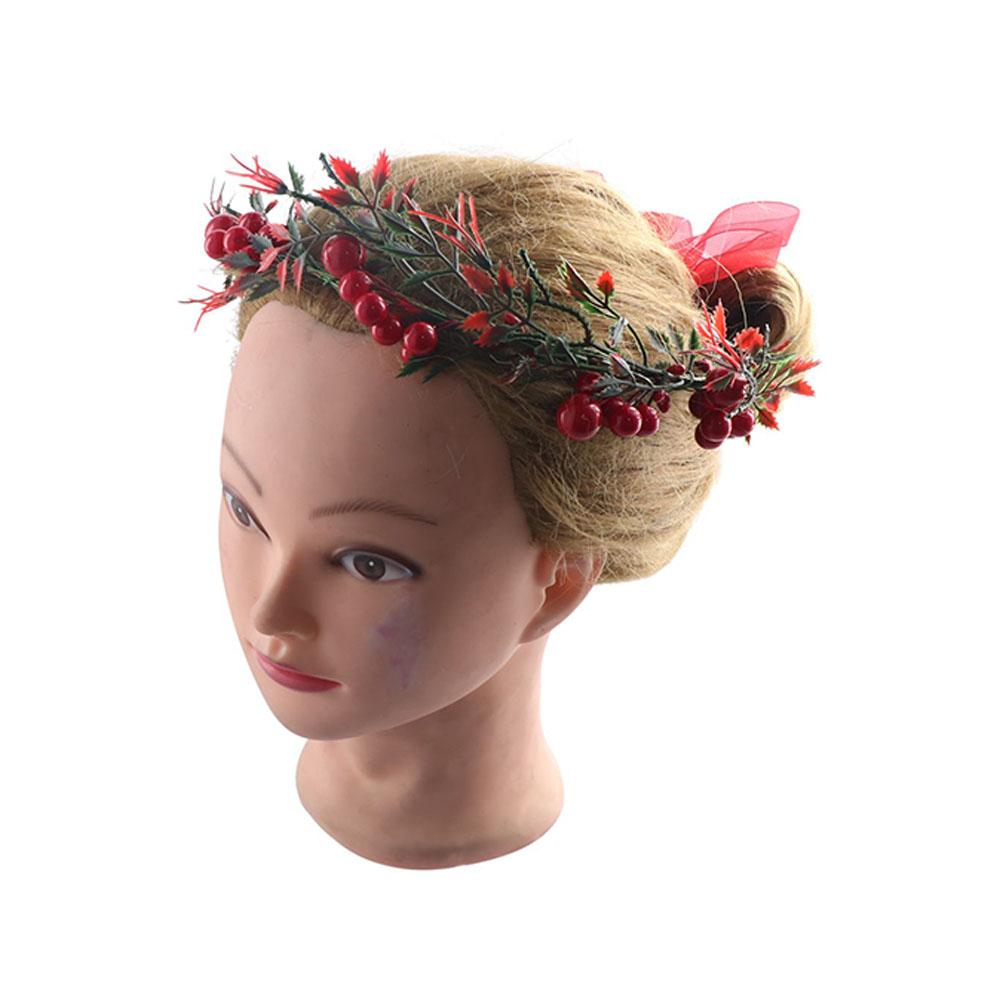 Hairband Cloth For Girls Red Berry Garland Women Headwear Crown Flower Headband Wreath Decoration