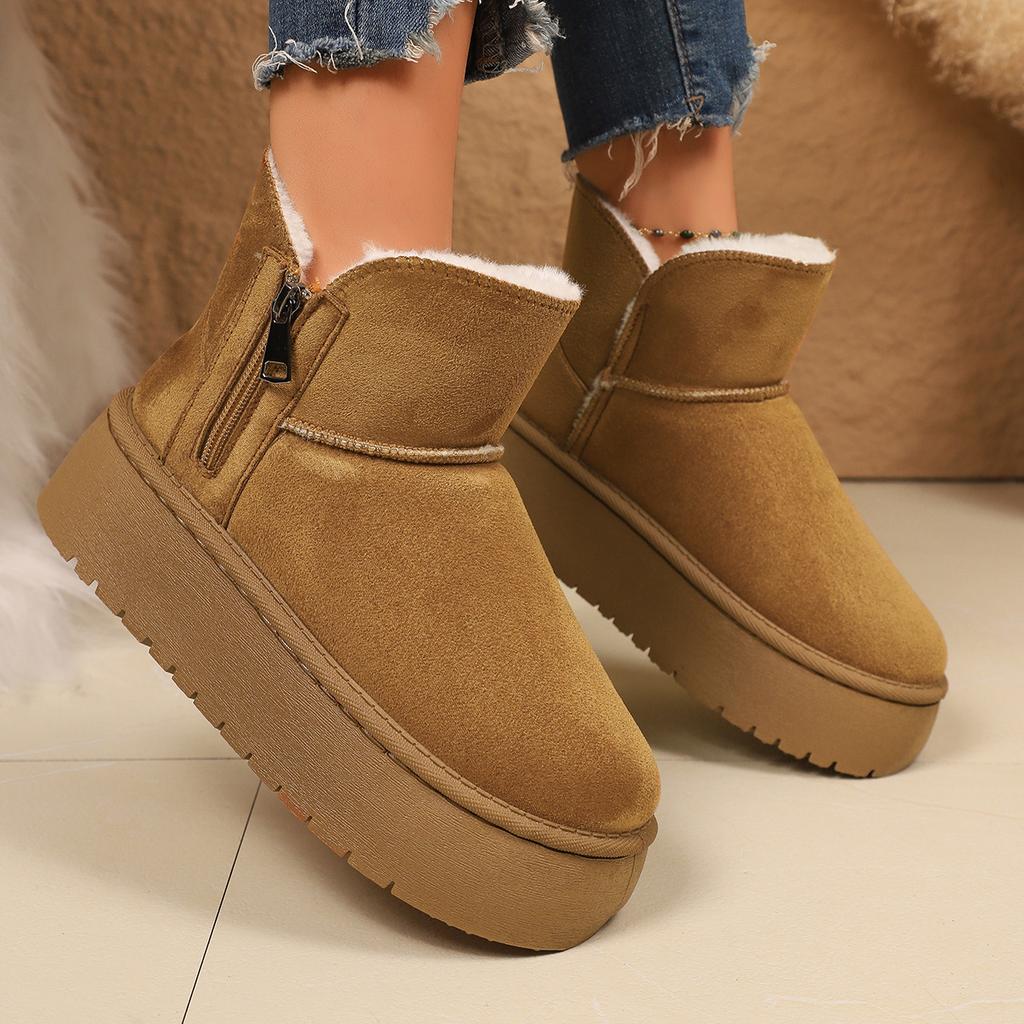 Side zipper snow boots women's winter 2025 new velvet thickened cotton shoes thick-soled warm Northeast cotton boots short