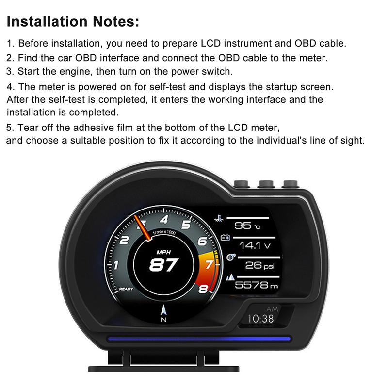 Digital Head‑Up Displayer Head Up Display OBD2+GPS Smart Gauge Car HUD Speedometer Turbo RPM Alarm for Car Truck Speed Warning