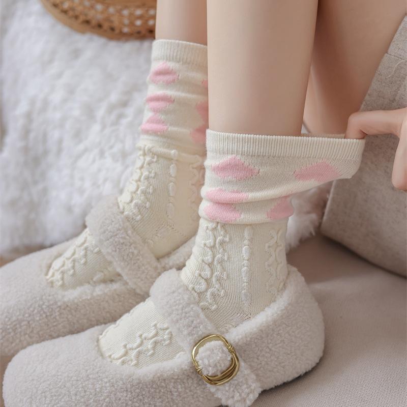 Female Autumn and Winter Warm Love Twist Gentle Tube Pile Socks