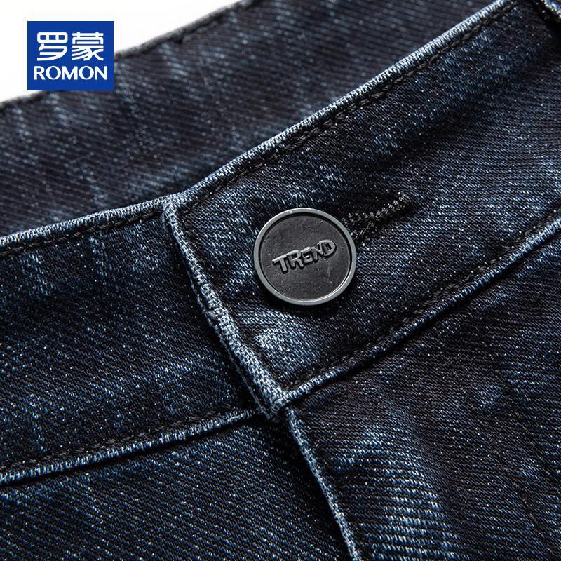 ROMON Men's Autumn/Winter Thick Straight-Leg Stretch Jeans