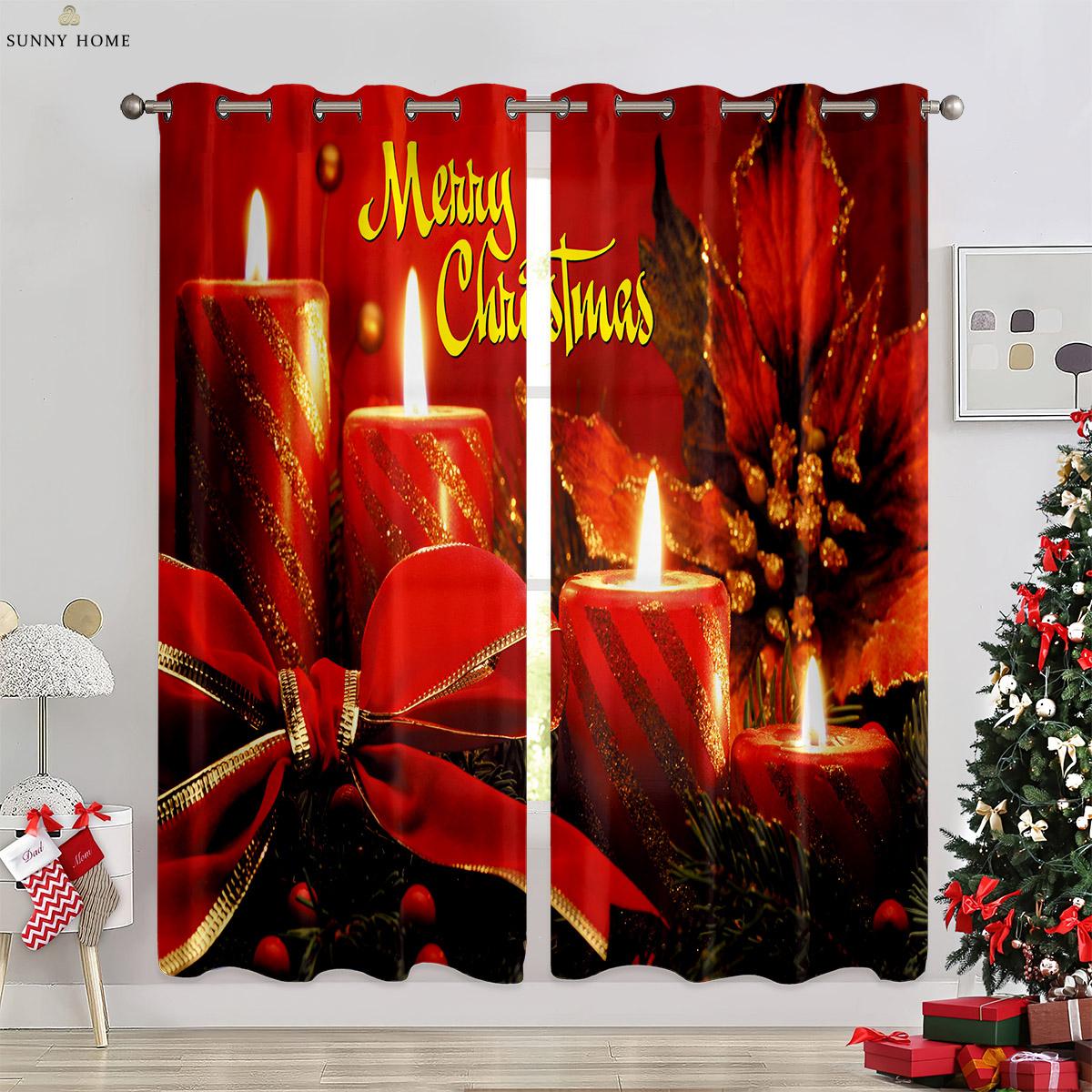 

Christmas Holiday Decorative Piece Window Curtains Colored Lights Santa Claus Claus 3D Print Printing Window Curtains Bedroom Space Restaurant W50xH140(CM)x2PCS&Grommet Top