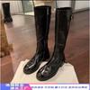 Bottes plateforme rétro lavées en cuir souple pour femmes, bottes moyennes automne et hiver, talon épais, bottes de cavalier longues