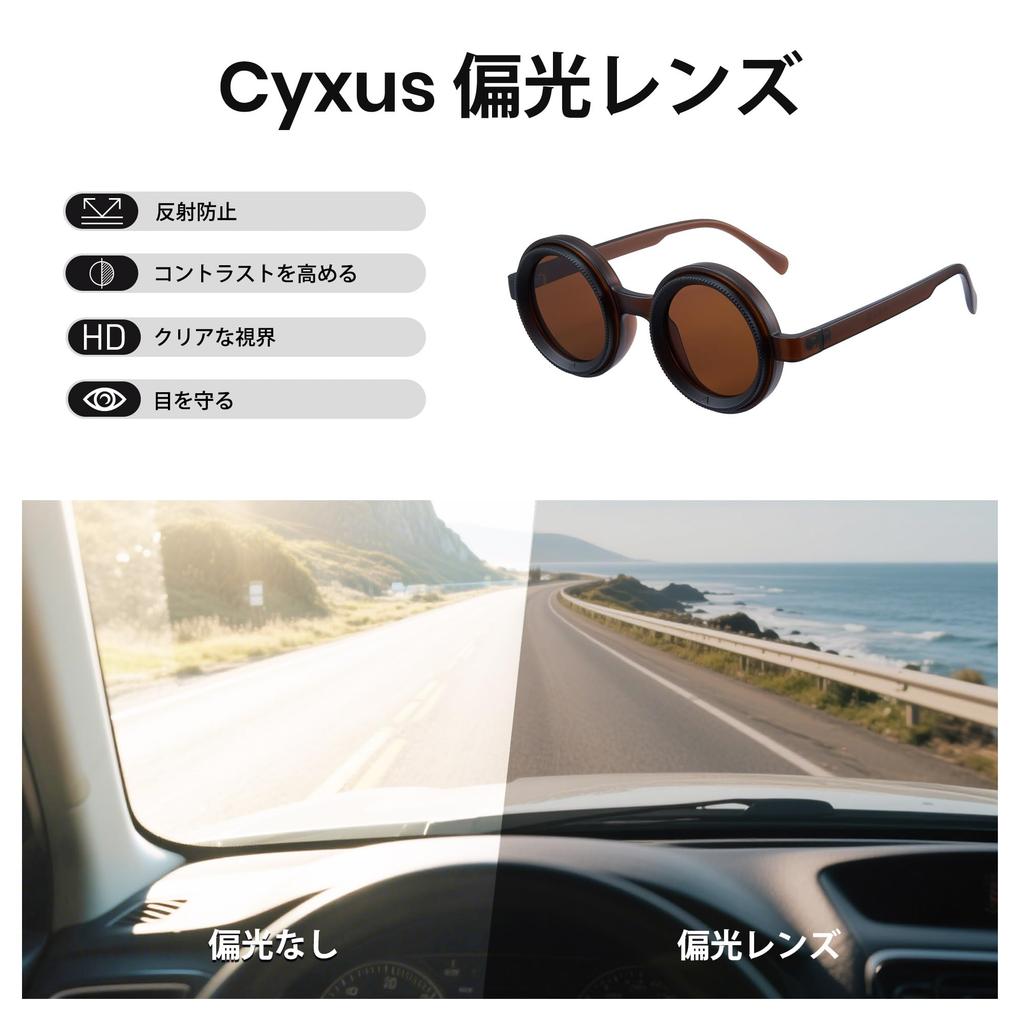 [Cyxus] Adjustable Sunglasses, Polarized Lenses, Round Variable ND Filter, 9-Level Adjustment, UV Protection, Stylish, P1323 (Dark Brown)