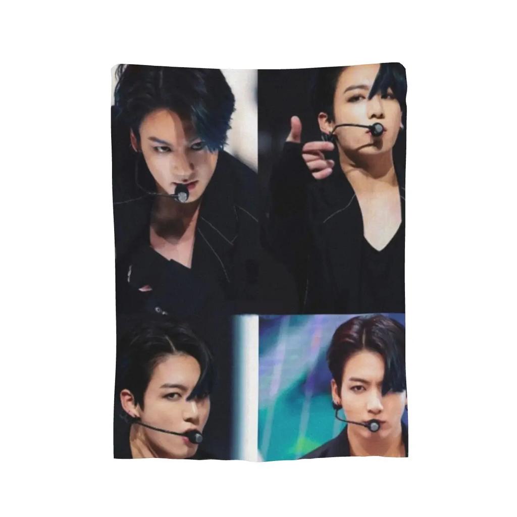 Jungkook Blankets Soft Warm Flannel Throw Blanket Plush for Bed Living Room Picnic Travel Home Sofa