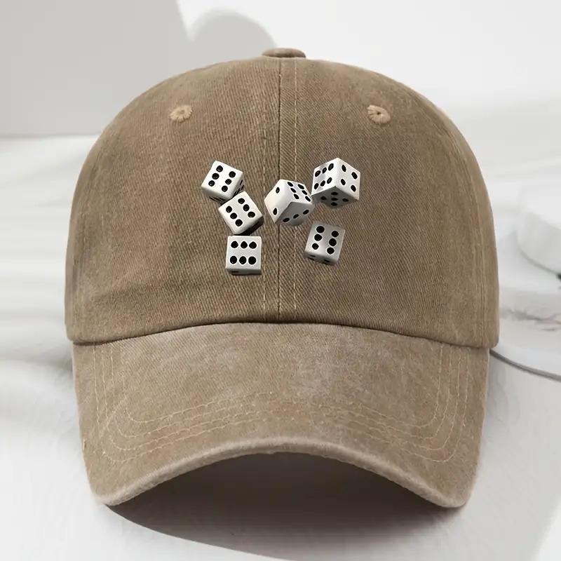 Dice Pattern Baseball Cap Vintage Washed Polyester Casual Adjustable Outdoor Hat for Men Women
