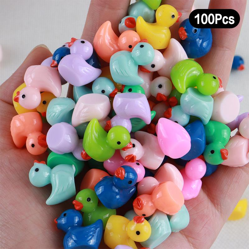 

100 Pcs Glow-in-the-dark Cartoon Duck Home Decorations Resin Crafts Mini Ornaments Desktop Decorations Gifts