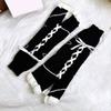 Japanese Harajuku Stretchy Knitted Leg Warmers with Star Pattern for Women Drawstring Ruffle Flared Boot Cuffs Covers