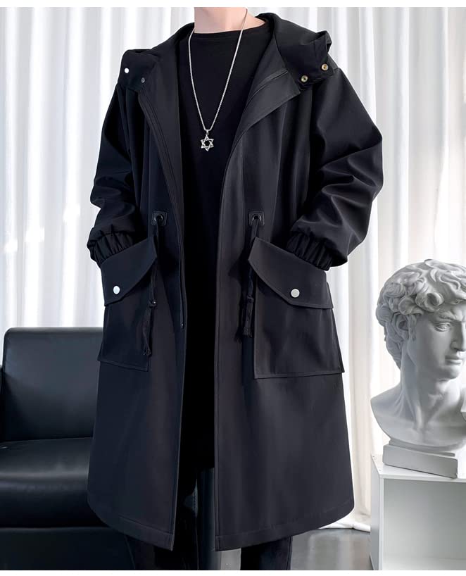 Winter Long Melton Chesterfield Loose Solid Long [foveitaa] Men's Coat, Coat, Windbreaker, Oversized, Fit, Color, Padded, Warm, Cold-Proof, Windproof,