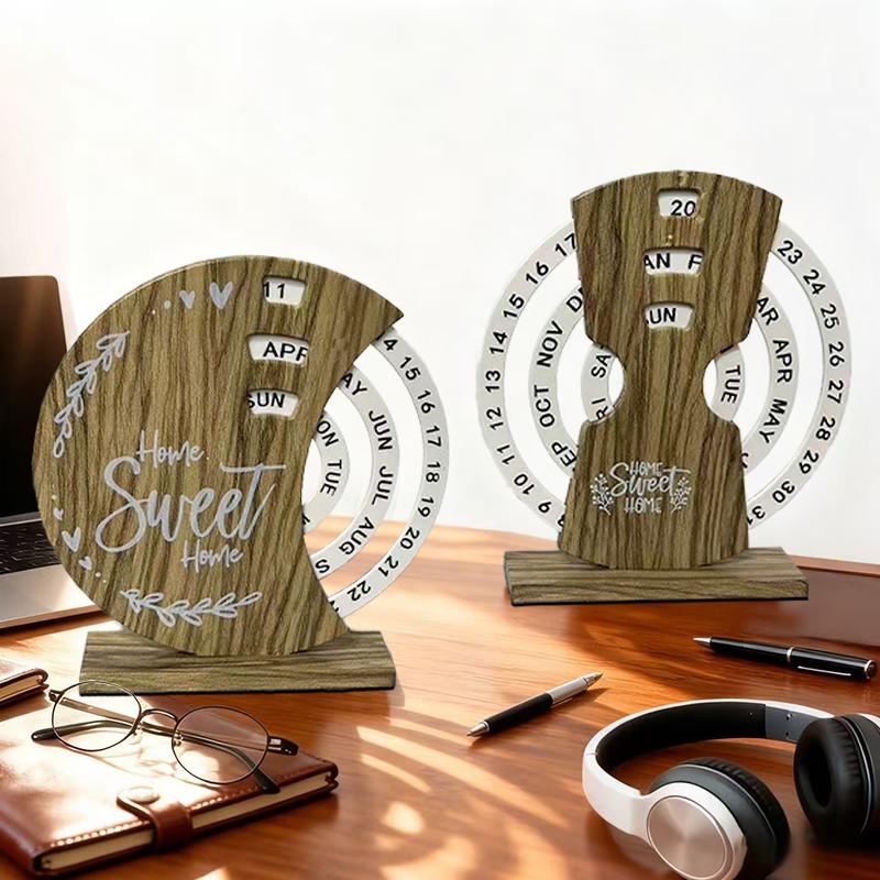 Wooden Calendar Ornaments Manual Rotating Desk Calendars for Home Decoration High-End Office Desktop Ornaments