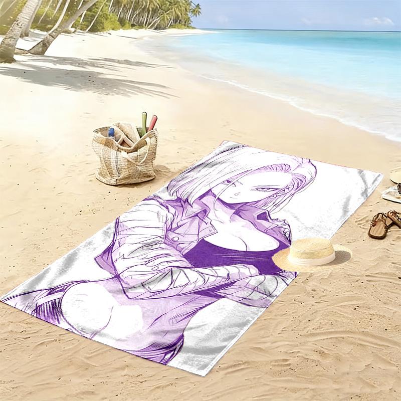 Android 18 Print Beach Towel, Large Soft Quick Dry Towel for Beach Camping Swimming
