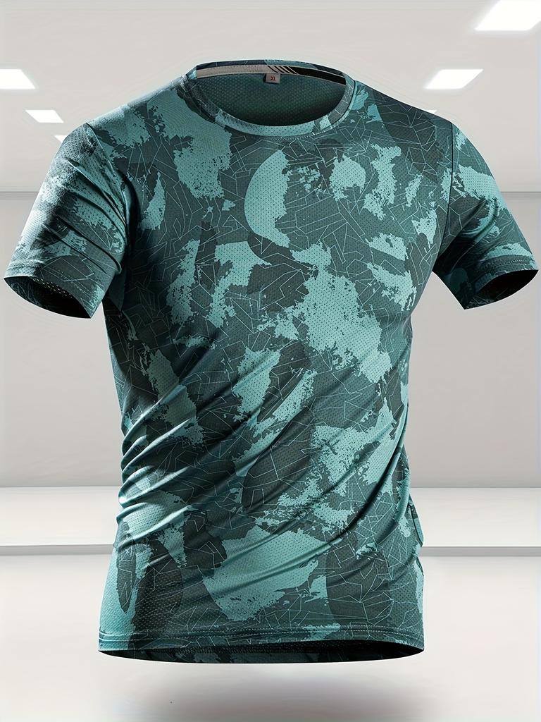 Camouflage print super stretch casual short-sleeved men's daily sports running fitness social t-shirt solid color street 2025