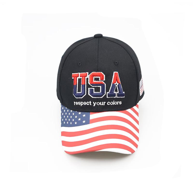 Custom Hat Manufacturer USA Flag PVC 3D Embroidery 6-Panel Washed Retro Sunshade Casual American Style Baseball Cap Hat Factory