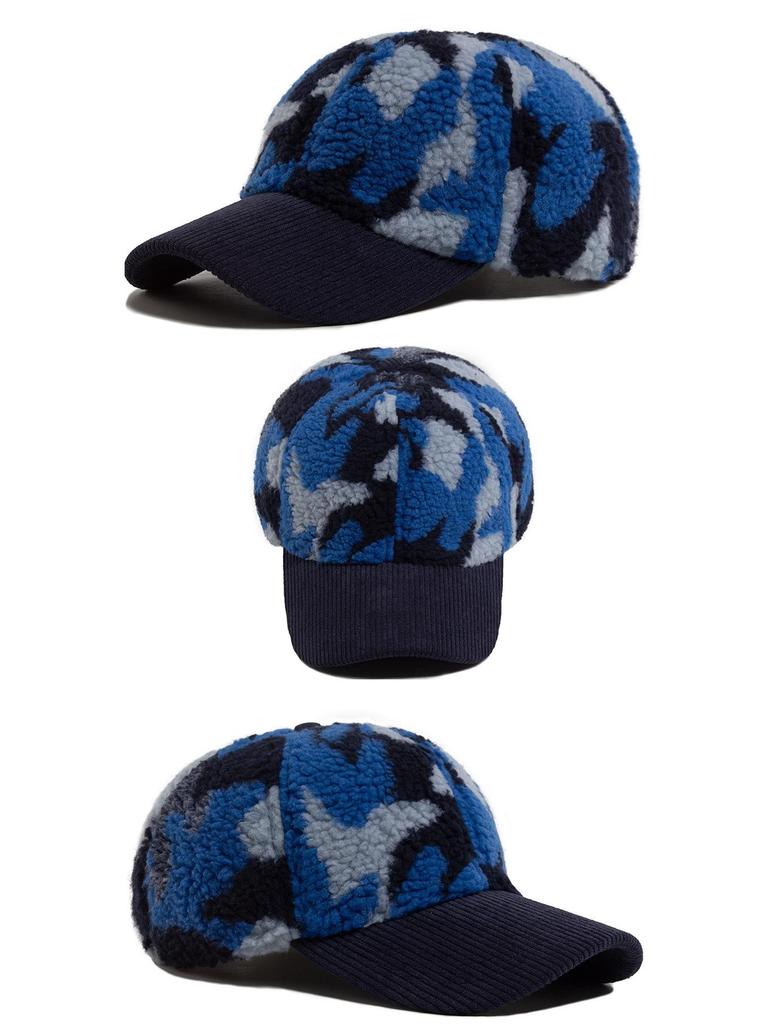 Camouflage Lammwolle Baseballkappe - Unisex Herbst/Winter Warme Entenschnabel Sonnenhut
