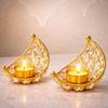 Crystal Candle Holder, Metal Lanterns, Table Decoration for Wedding Party, Ramadan, Diwali Decoration (Pack Of2) (Gold, Gold (Pack Of2))