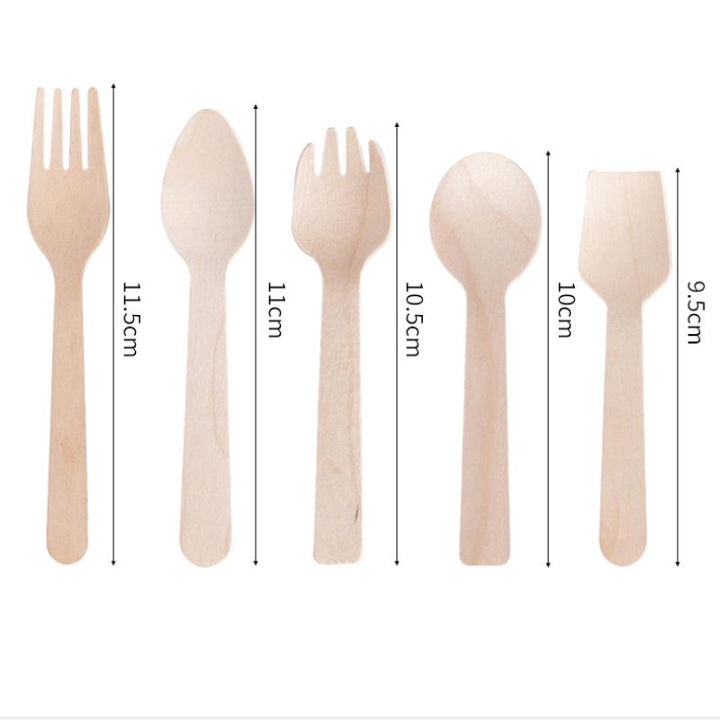 50/100pcs Disposable Wooden Mini Forks Spoons Knives Wooden Tableware Suitable For Parties Camping Banquets Weddings Picnics