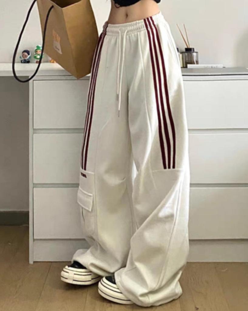Oversized Striped Sweatpants Women Y2K Streetwear Cargo Pants Harajuku Wide Leg Joggers High Waist Baggy Sports Trousers