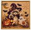 Easy Bead Puzzles for Beginners Halloween Witch Hat Cat DIY 3D Pearl Painting Kit with Frame Hand-Pasted Art Craft Adults Relaxing Decorative