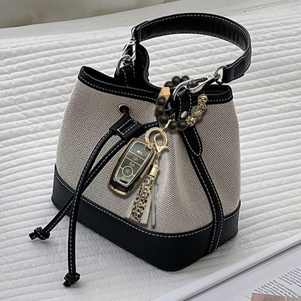 Car Key Fob Cover with Premium Wristlet Fits for Ford F-150 F-250 F-350 F-450 F-550 Raptor Explorer Escape Fusion Bronco Sport Edge Lincoln Corsair