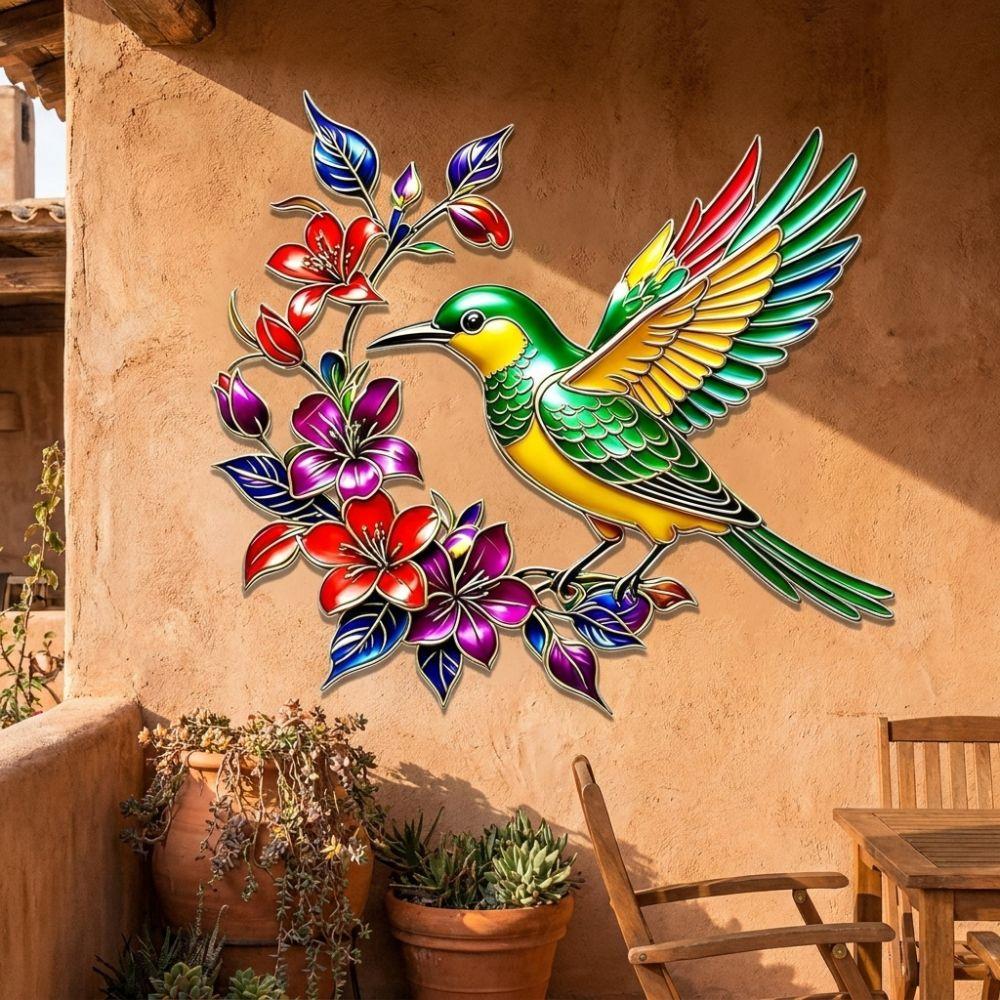 Weather Resistant Iron Art Bird Wall Hanging Hand Painted Iron Hanging Decor Outdoor Garden