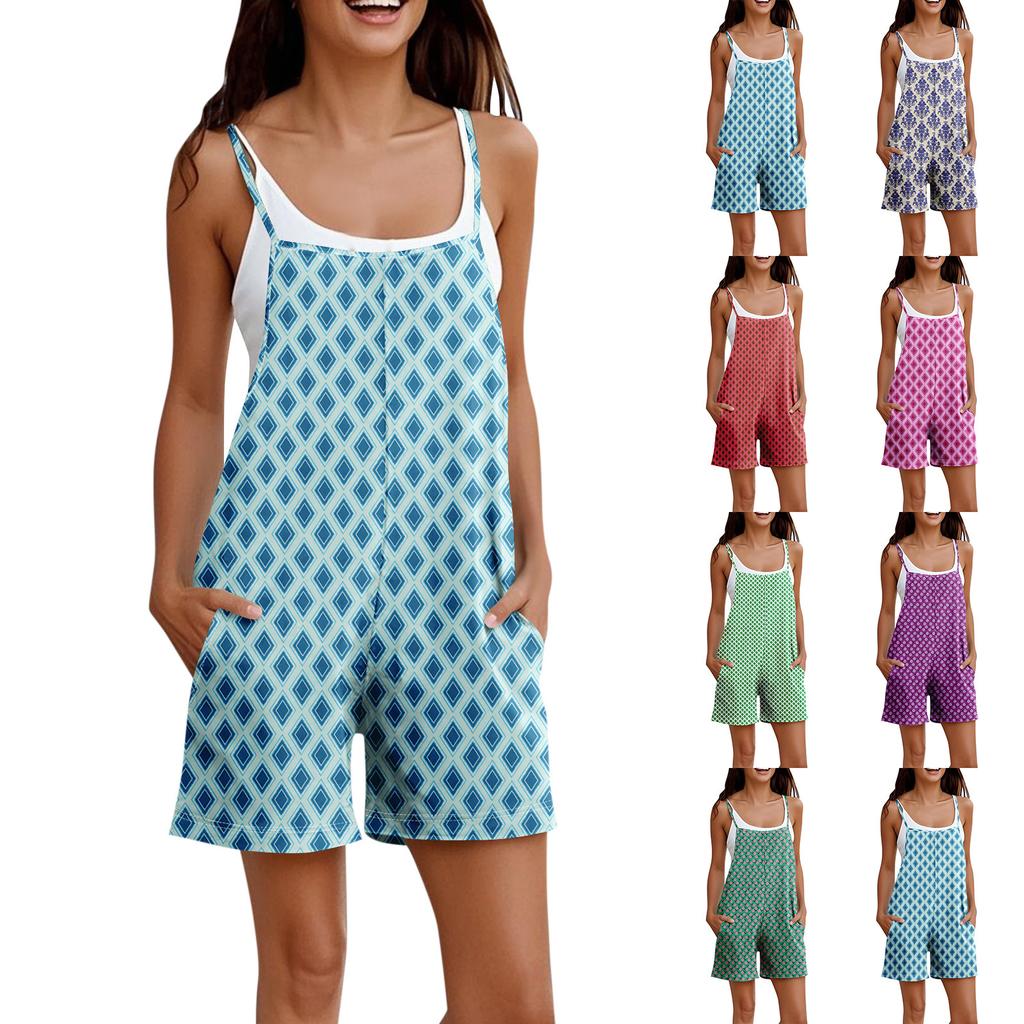 Strampler für Damen, Sommer, lässig, ärmellos, bequem, locker, Spaghettiträger, modischer Jumpsuit mit Taschen