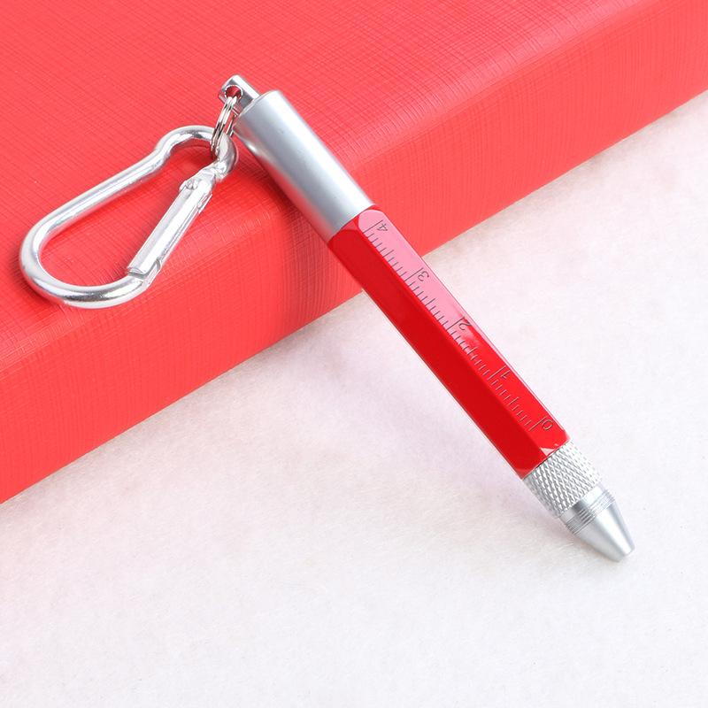 Mountaineering Keychain Multi-Function Tool Pen, Metal Ballpoint Pen Cross Screwdriver Ruler Tool Pen bullet type 0.7 красный