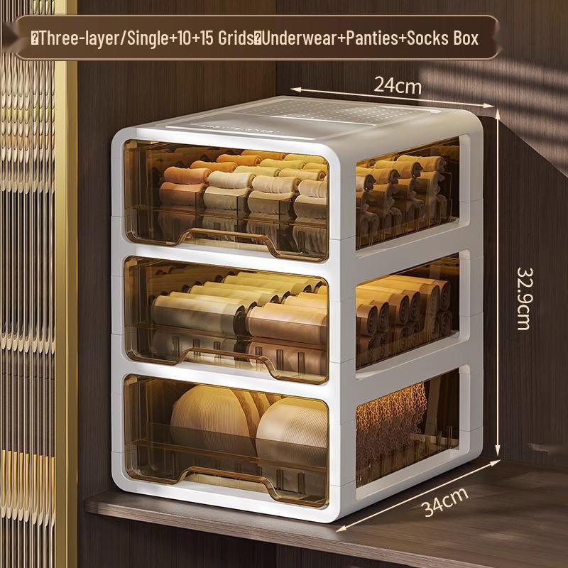 Three-in-One Drawer-Style Underwear, Sock & Panty Organizer Box