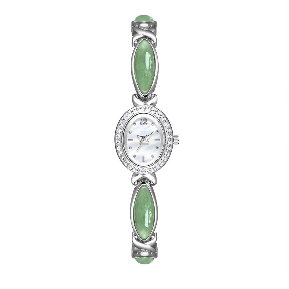 

Ladies Watch for Women Jade Bracelet Watches Gold Oval Rhinestone Wristwatch
