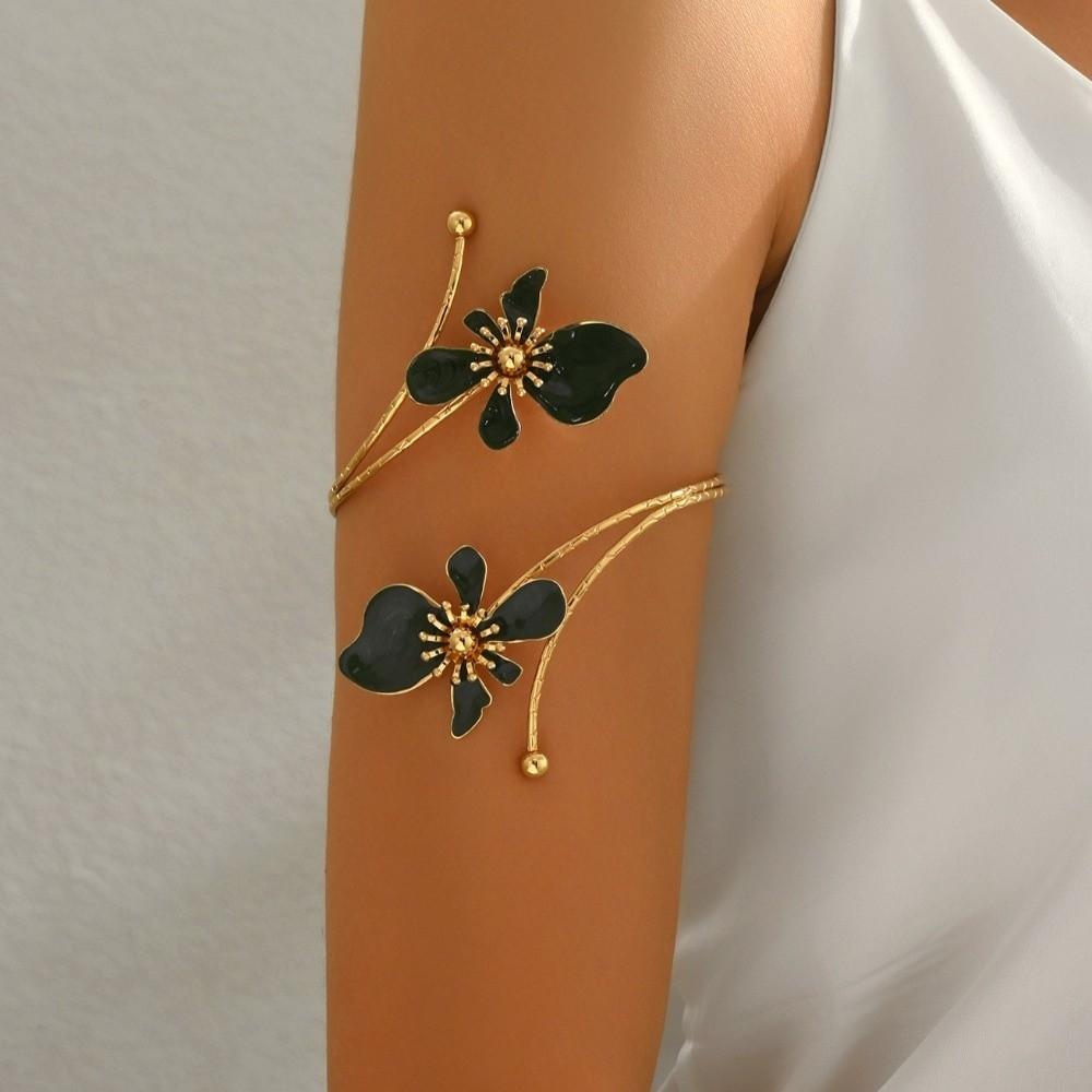 Gold Color Flower Cuff Bracelet Enamel Glaze Craft Open Arm Ring Vintage Spiral Arm Bracelet  Gifts