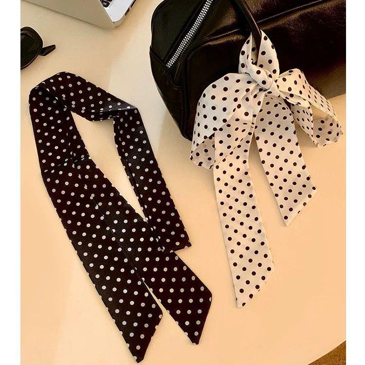 Korean Polka Dot Silk Scarf Tie: Versatile Hair Tie, Belt, Bag Strap