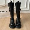 New tall knight boots 2025 boots autumn and winter thick-soled thin thick heel belt buckle British retro boots women