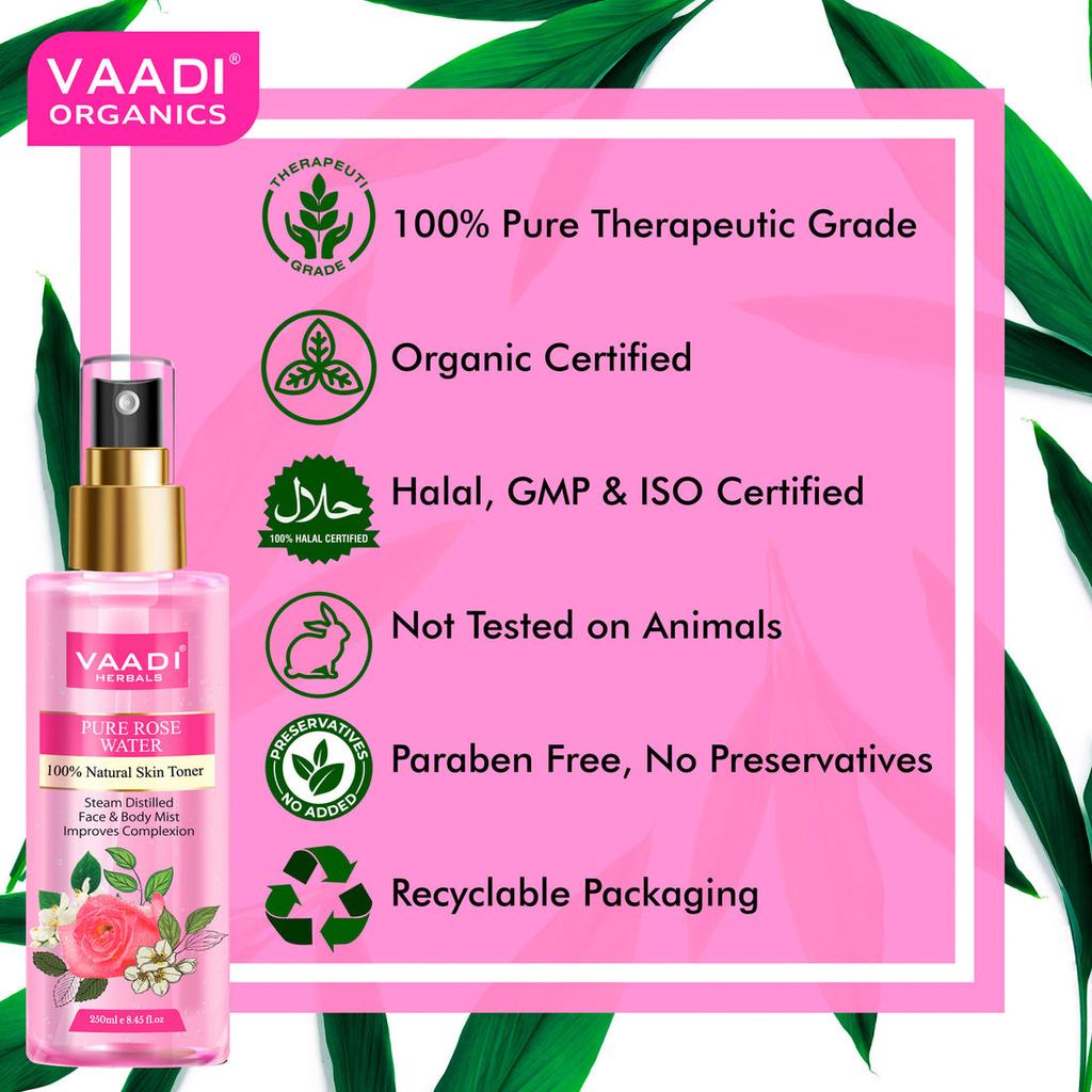 Vaadi Herbals Natural Rose Water Facial Mist 250 Ml X Pack Of 2 Hydrating Skin Toner Refreshing Floral Face Spray