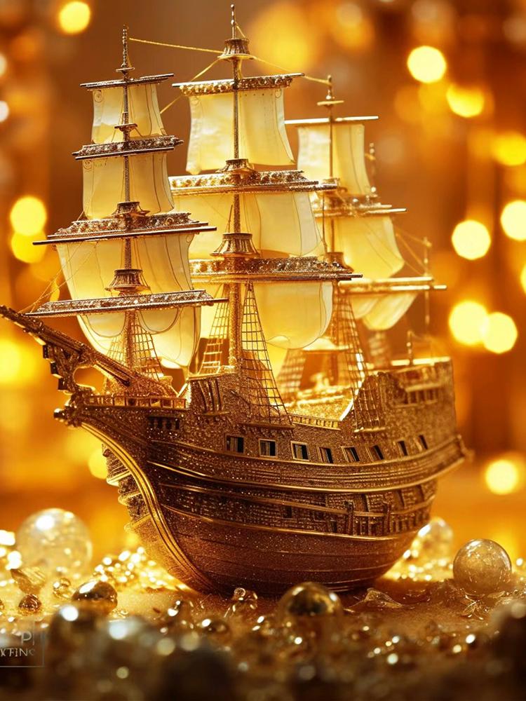 

DIY 5D Алмазная картина парусник Алмазная вышивка Золотой корабль Вышивка крестом Полный круглый квадратный дрель Мозаика Ручной художественный подарок Декор Full Round 20x30CM