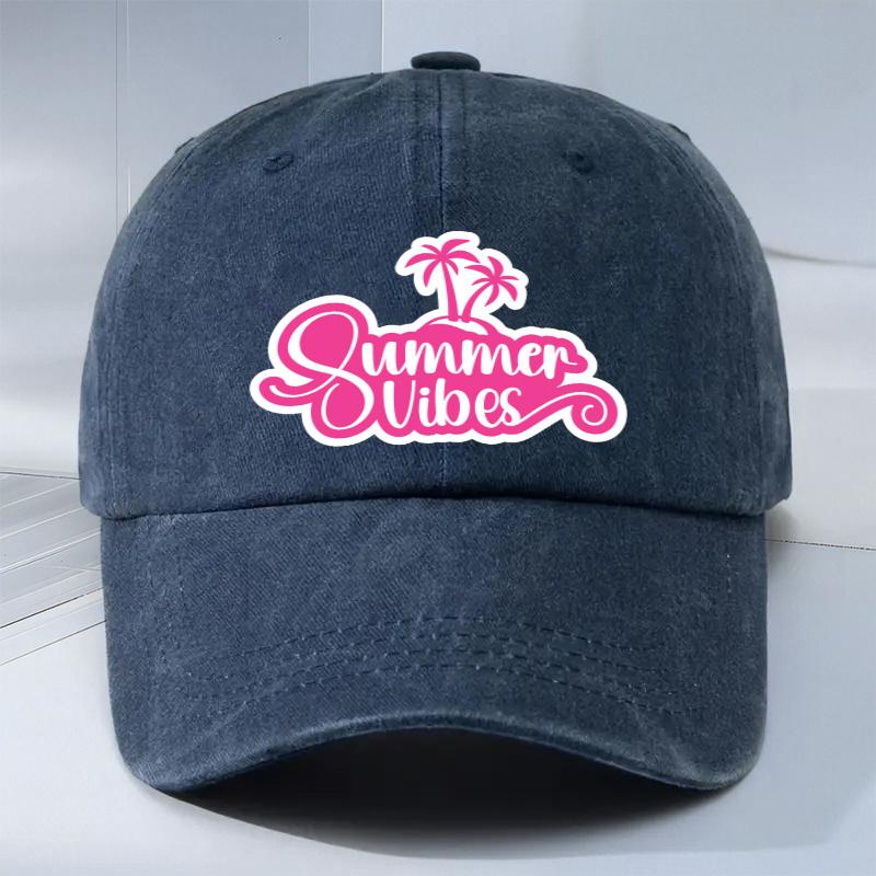 

Summer Vibes Palm Tree Baseball Cap Unisex Casual Polyester Adjustable Outdoor Beach Vacation Hat One Size