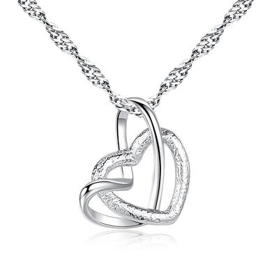 Colar Elegante com Pingente de Coração Duplo - Coração Fosco Corrente Clavicular Joias para Mulheres