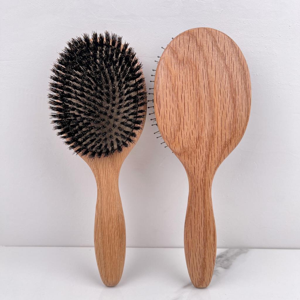 Professionele Vierkante Kussen Haarkam met Eikenhout en Varkenshaar voor Dik Haar Ontklitter Haarkam voor Thuis Salon Gebruik