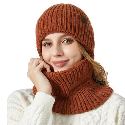 Knitted Hat Scarf Suit for Men Women Winter Thick Ear Protection Warm Hat Two-Piece Set
