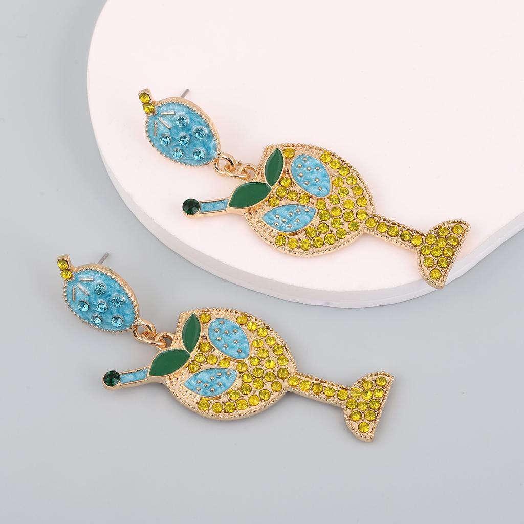 European and American New Cute Color Drip Oil Fashion Strawberry Wine Glass Earrings Pearl Alloy Diamond-encrusted Goblet Earrings Women