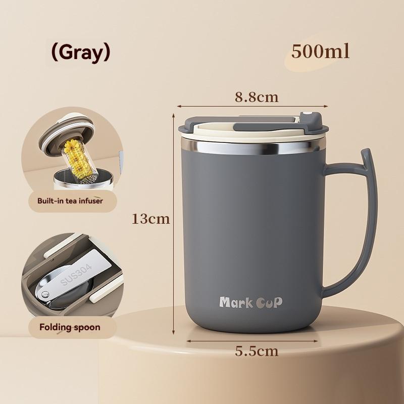 500ML Double-Layer Insulated Coffee Mug Stainless Steel Milk Coffee Cup Portable Sealed Water Cup Leak-Proof Coffee Cup With Lid