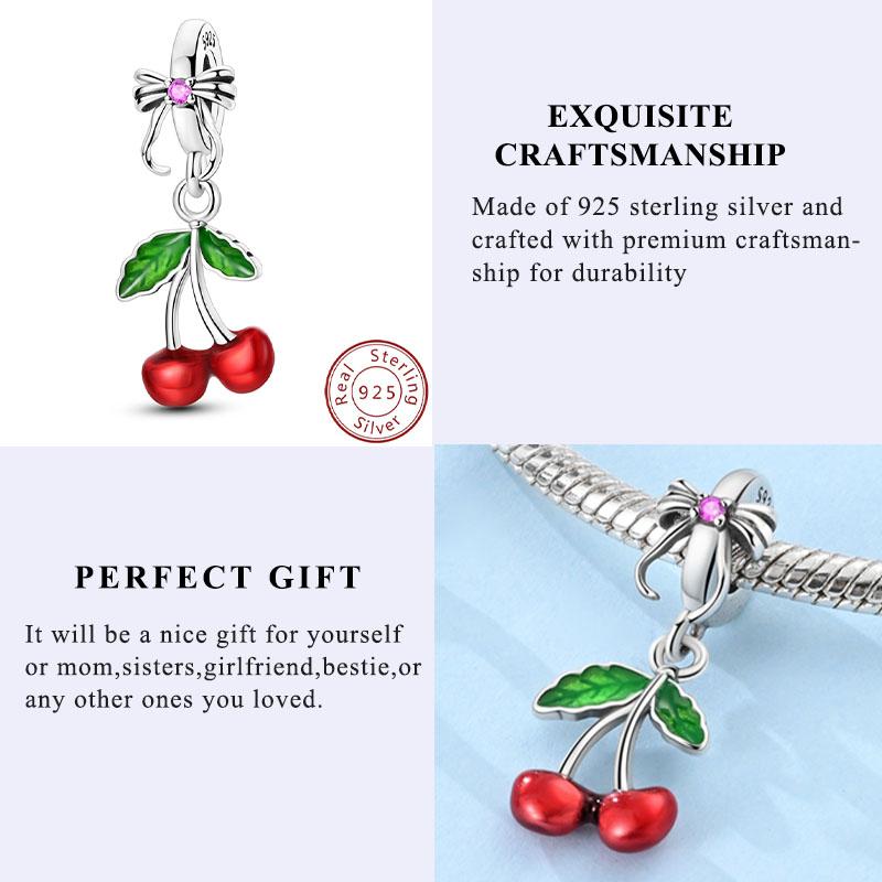 New 925 Silver Charms Bead Red Cherry Strawberry Love Heart Charm Fit Original Bracelet Pendant DIY Jewelry For Women