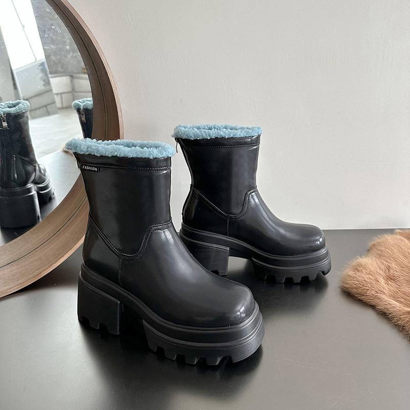 Women's Autumn and Winter 2025 New Fashionable Boots Solid Color Boots High Heels Thick Women's Shoes Shoes for Women