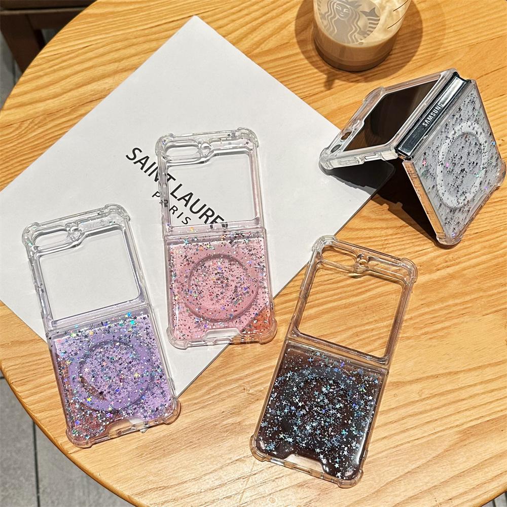 For Magsafe Glitter Gradient Case for Samsung Galaxy Z Flip 6 5 4 3 Magnetic Bling Star Soft Shockproof Cover for Samsung Flip6