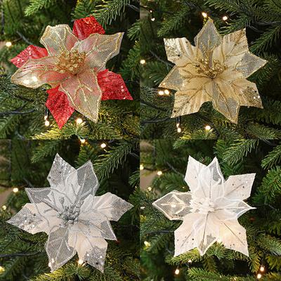 עץ חג המולד פאייטים קישוט פרחים מלאכותיים פרח מזויף חג המולד קישוט מסיבת עיצוב הבית