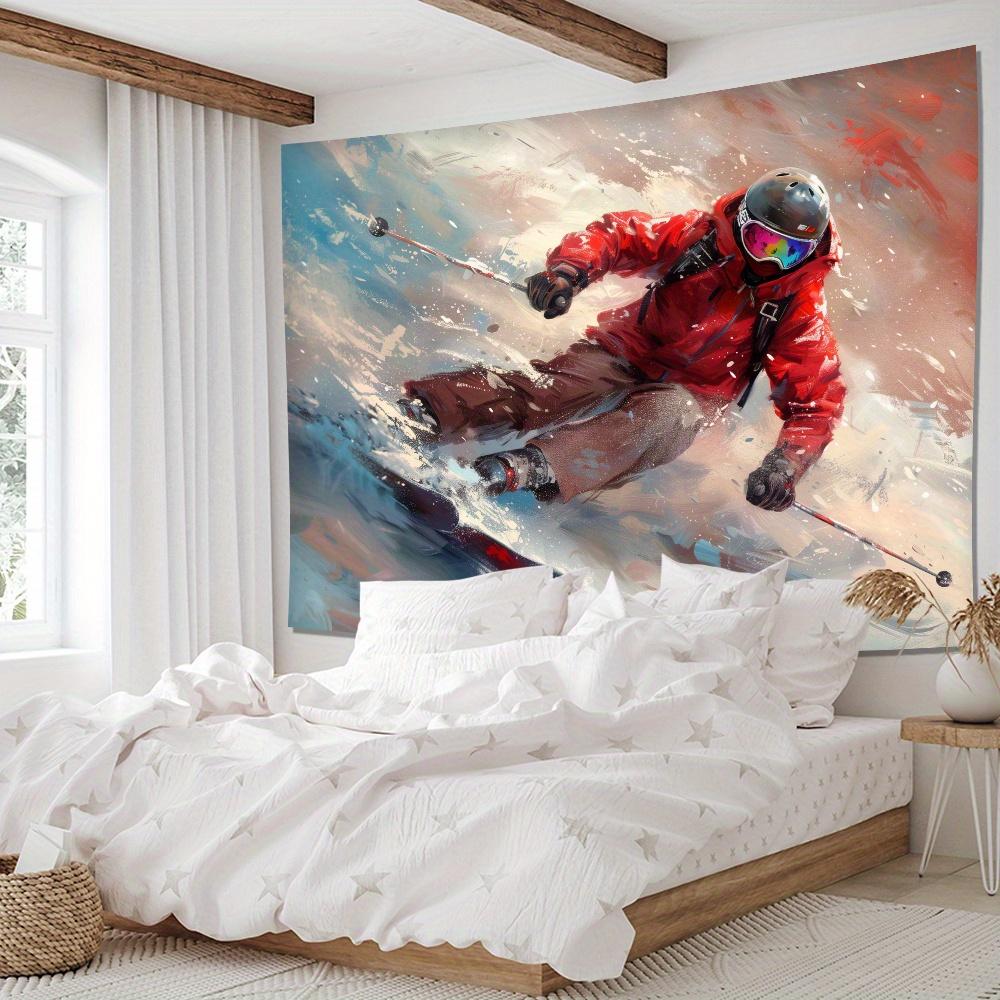 Action Skiing Tapestry - Modern Wall Art for Home Styling, Perfect for Living Rooms and Bedrooms, Unique Design, Vibrant Colors