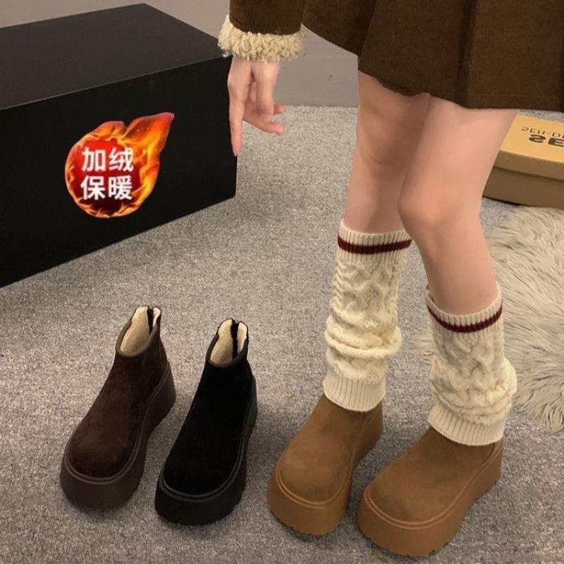 New velvet large cotton shoes, non-slip and warm in autumn and winter, plush snow boots, women's muffin thick sole
