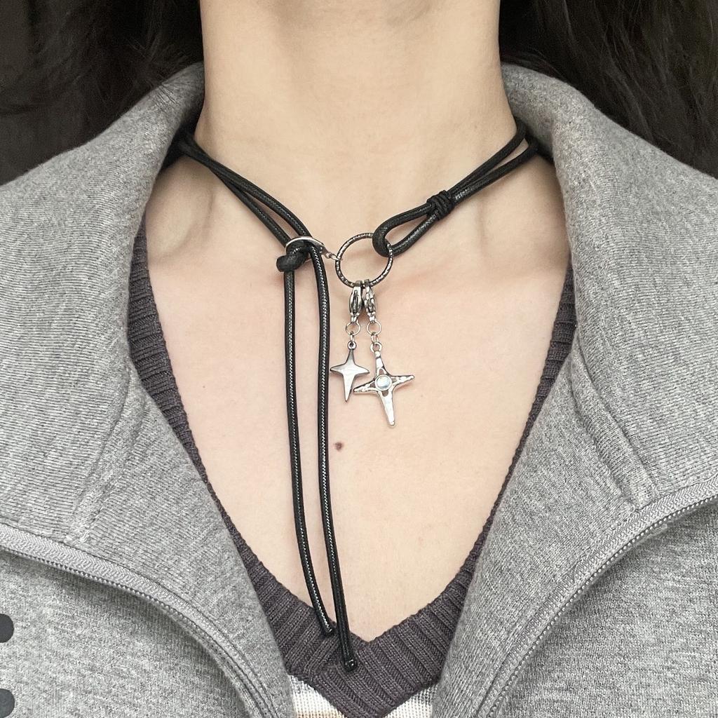 European and American cross-border y2k babes butterfly leather collar punk rock choker collarbone chain necklace foreign trade jewelry