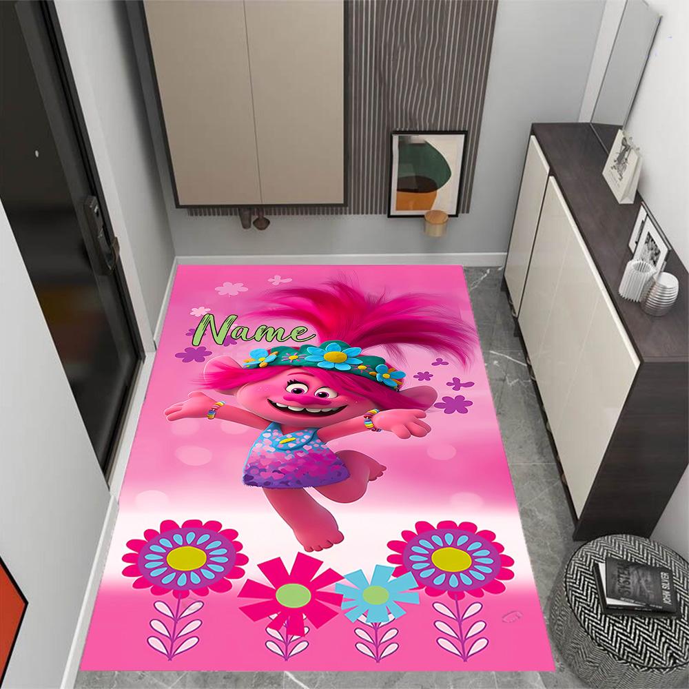 Trolls World Tour Celebration Customize Your Name Carpet Perfect for Study Room Outdoor Dining Room Playrooms Anti-slip Rug Office Home Decor