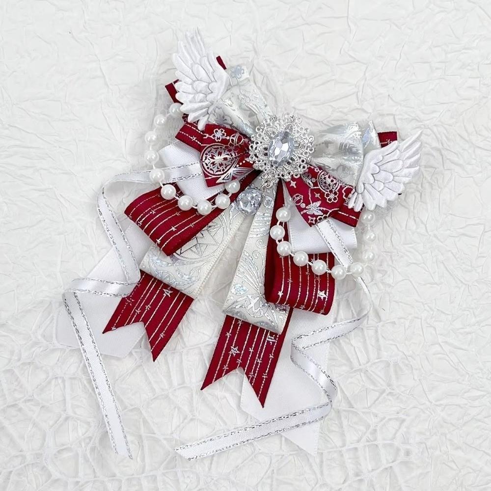 

Lolita Angel Wing Bow Handmade Finished Crystal Pearl ItaBag Charm DIY Lolita Bags Clothing Decorations Accessories червоний