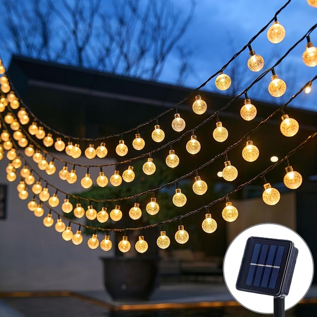 Solar Powered Bubble Globe String Lights Outdoor Waterproof LED String Lights for Garden Patio Yard Party Decoration with Solar Panel